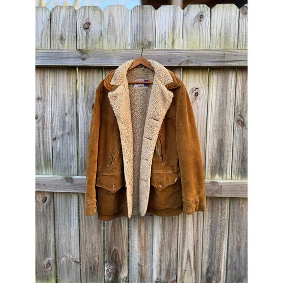 Schott western suede shearling coat jacket made in USA caramel brown vintage - Picture 2 of 12